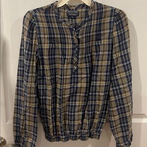 Polo by Ralph Lauren women plaid top XS shirt elastic waist blouse western